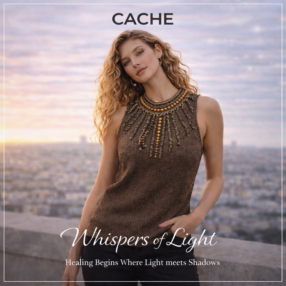 Cache Y2K Embellished Beaded Halter Top Womens M Brown Gold Party